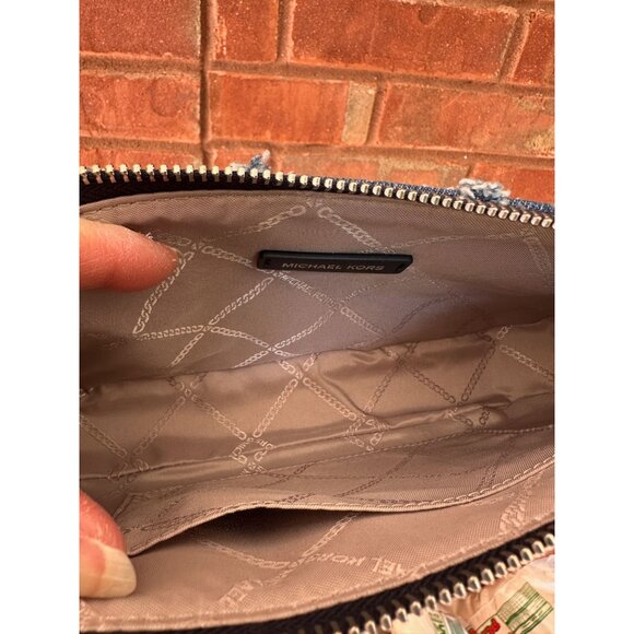 Michael Kors Empire Medium Frayed Blue Denim Chain-Link Pouchette 32S4S8EW6C - Picture 10 of 16